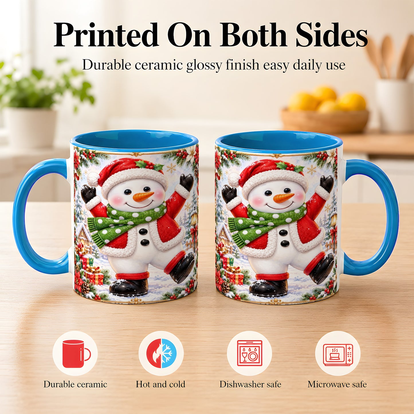 #pl[11oz|Blue] Christmas Snowman Coffee Mug, Festive Snowman Mug, Ceramic Cup
