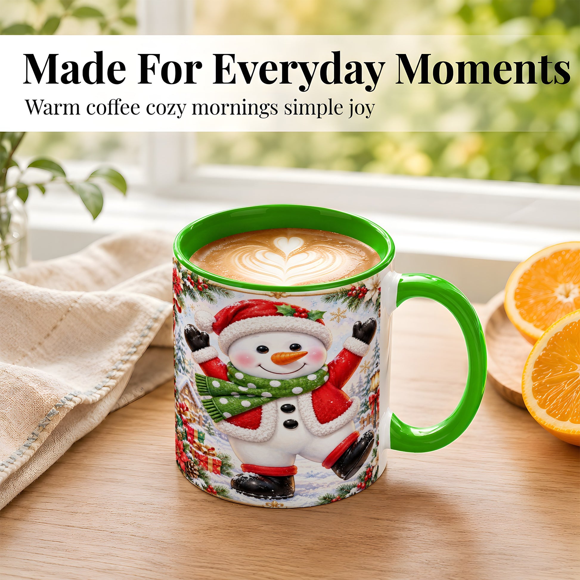 #pl[11oz|Green] Christmas Snowman Coffee Mug, Festive Snowman Mug, Ceramic Cup