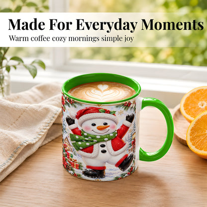 #pl[11oz|Green] Christmas Snowman Coffee Mug, Festive Snowman Mug, Ceramic Cup