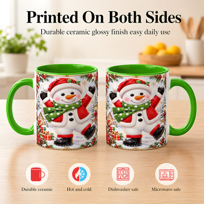 #pl[11oz|Green] Christmas Snowman Coffee Mug, Festive Snowman Mug, Ceramic Cup