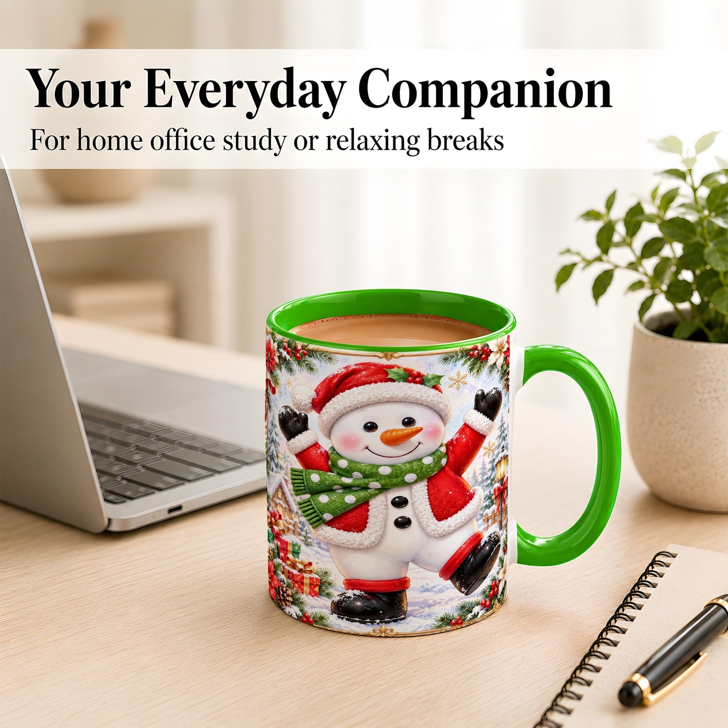 #pl[11oz|Green] Christmas Snowman Coffee Mug, Festive Snowman Mug, Ceramic Cup