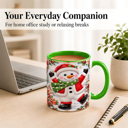 #pl[11oz|Green] Christmas Snowman Coffee Mug, Festive Snowman Mug, Ceramic Cup