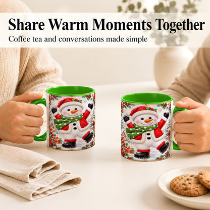 #pl[11oz|Green] Christmas Snowman Coffee Mug, Festive Snowman Mug, Ceramic Cup
