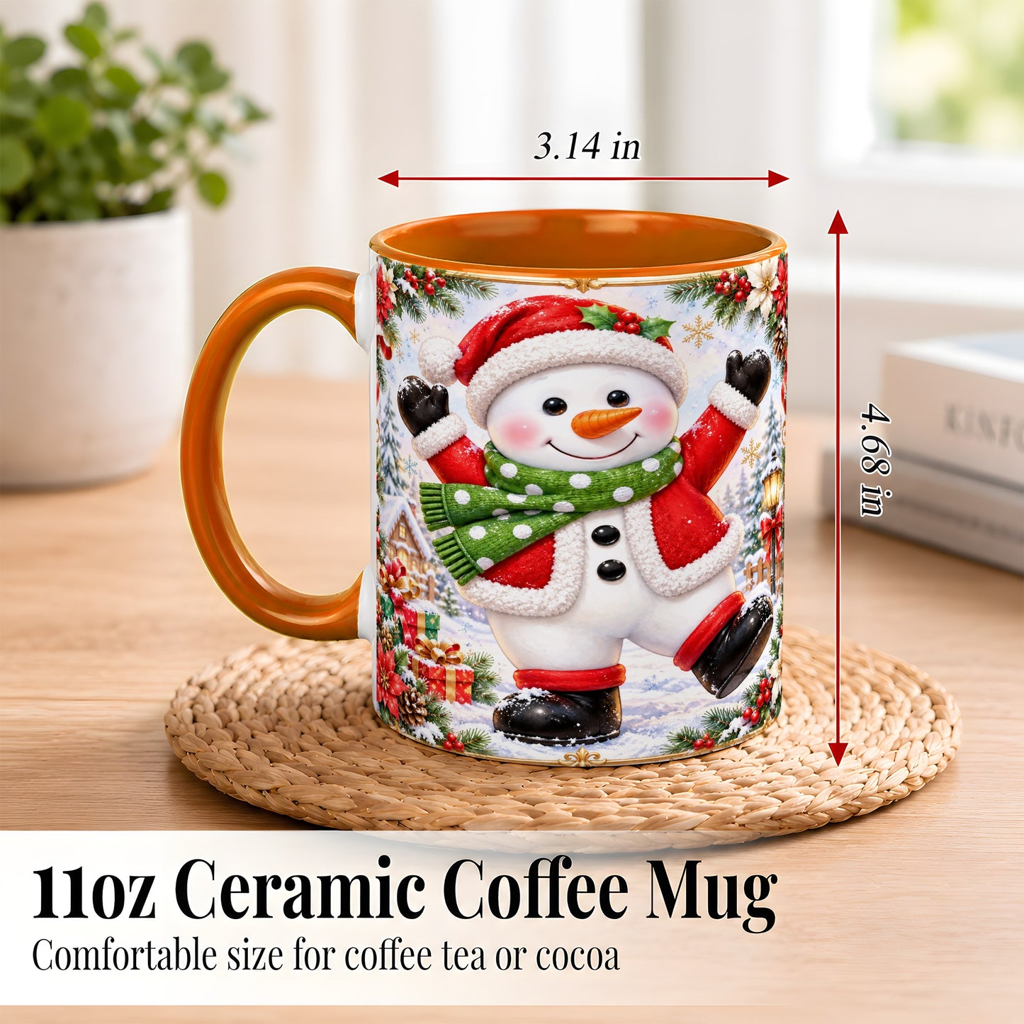#pl[11oz|Orange] Christmas Snowman Coffee Mug, Festive Snowman Mug, Ceramic Cup