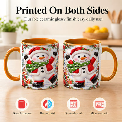 #pl[11oz|Orange] Christmas Snowman Coffee Mug, Festive Snowman Mug, Ceramic Cup