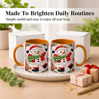 #pl[11oz|Orange] Christmas Snowman Coffee Mug, Festive Snowman Mug, Ceramic Cup