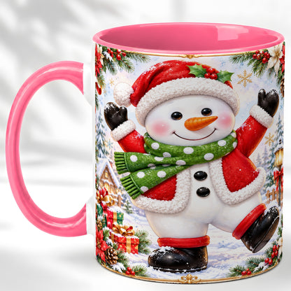 #pl[11oz|Pink] Christmas Snowman Coffee Mug, Festive Snowman Mug, Ceramic Cup