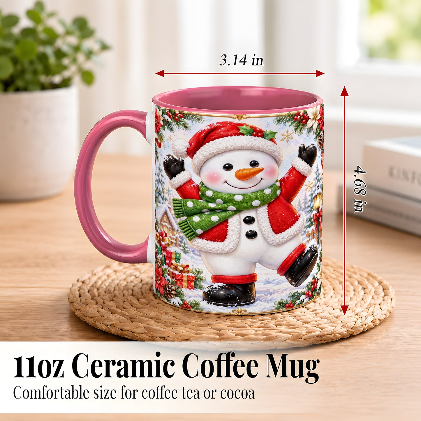 #pl[11oz|Pink] Christmas Snowman Coffee Mug, Festive Snowman Mug, Ceramic Cup
