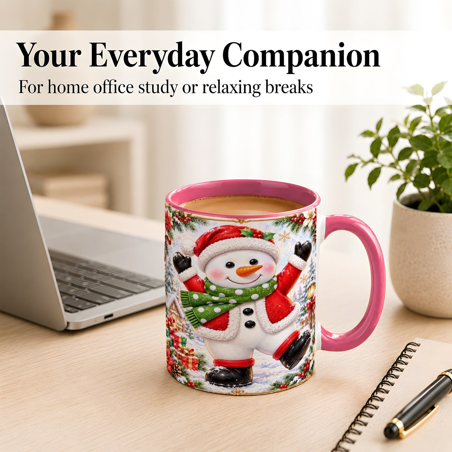 #pl[11oz|Pink] Christmas Snowman Coffee Mug, Festive Snowman Mug, Ceramic Cup
