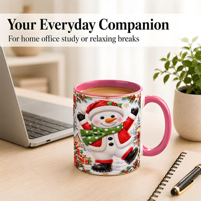 #pl[11oz|Pink] Christmas Snowman Coffee Mug, Festive Snowman Mug, Ceramic Cup