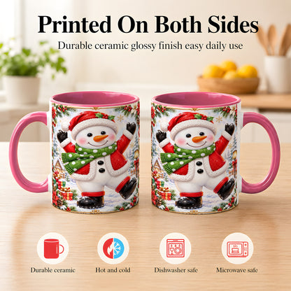 #pl[11oz|Pink] Christmas Snowman Coffee Mug, Festive Snowman Mug, Ceramic Cup