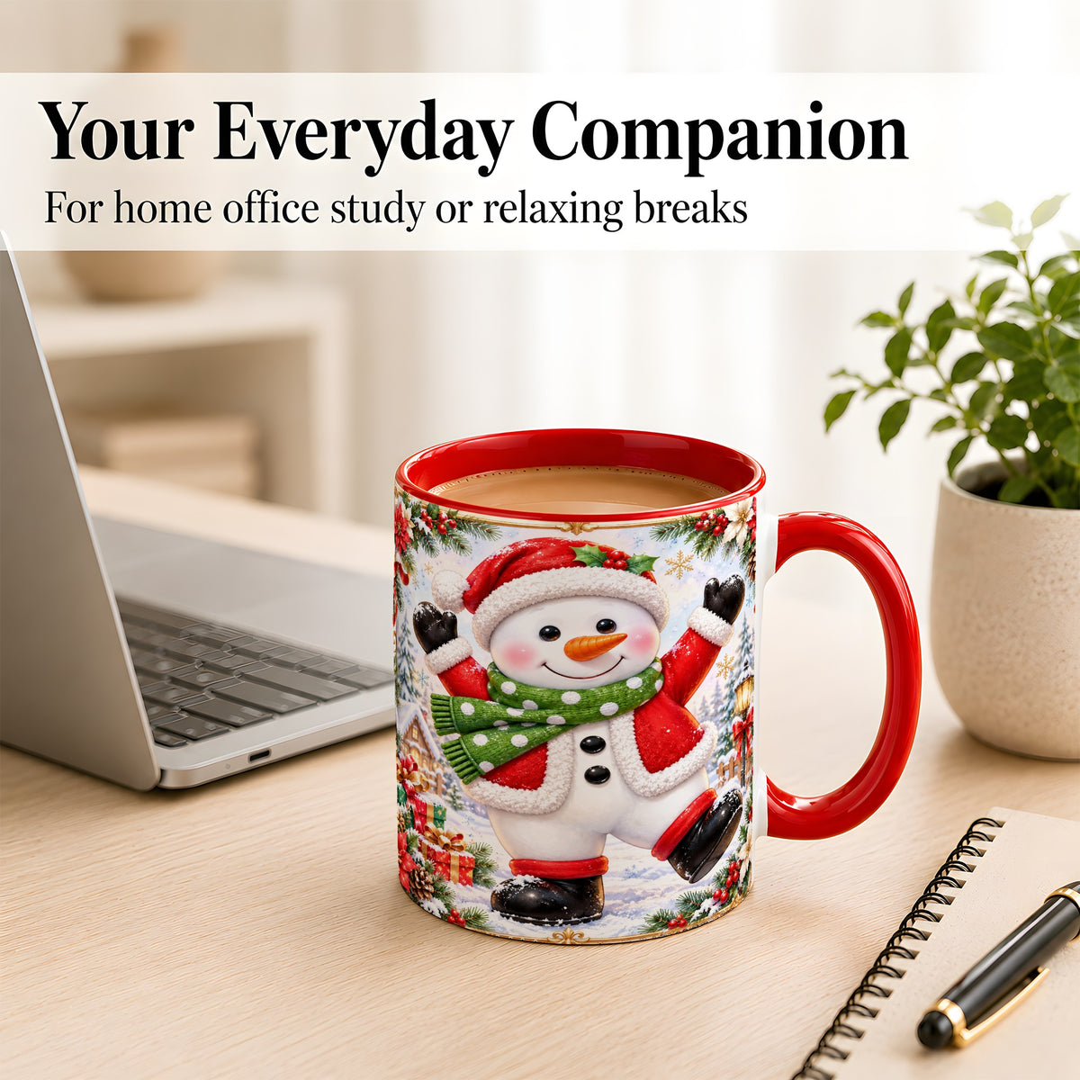 #pl[11oz|Red] Christmas Snowman Coffee Mug, Festive Snowman Mug, Ceramic Cup