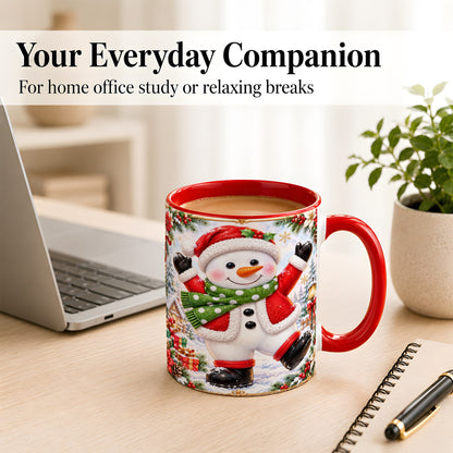 #pl[11oz|Red] Christmas Snowman Coffee Mug, Festive Snowman Mug, Ceramic Cup