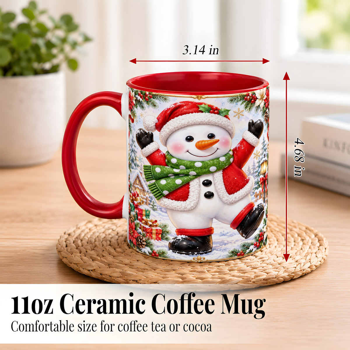 #pl[11oz|Red] Christmas Snowman Coffee Mug, Festive Snowman Mug, Ceramic Cup