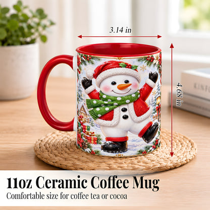 #pl[11oz|Red] Christmas Snowman Coffee Mug, Festive Snowman Mug, Ceramic Cup