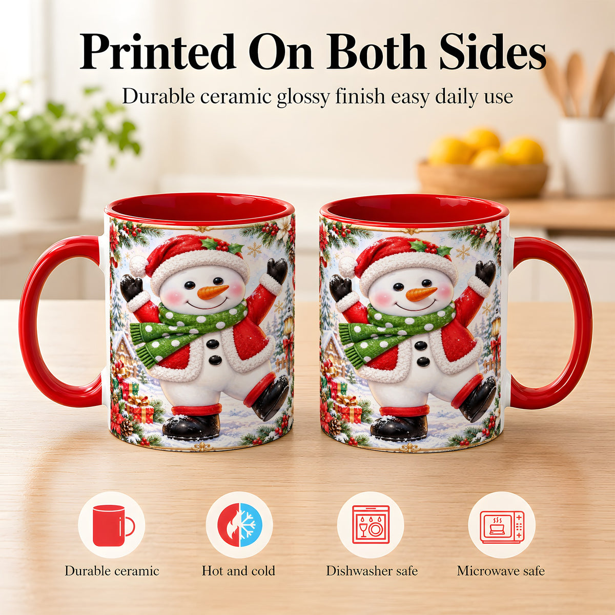 #pl[11oz|Red] Christmas Snowman Coffee Mug, Festive Snowman Mug, Ceramic Cup
