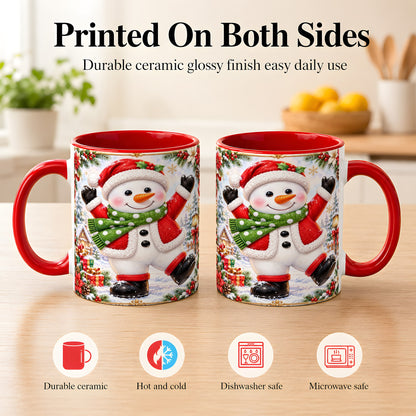 #pl[11oz|Red] Christmas Snowman Coffee Mug, Festive Snowman Mug, Ceramic Cup