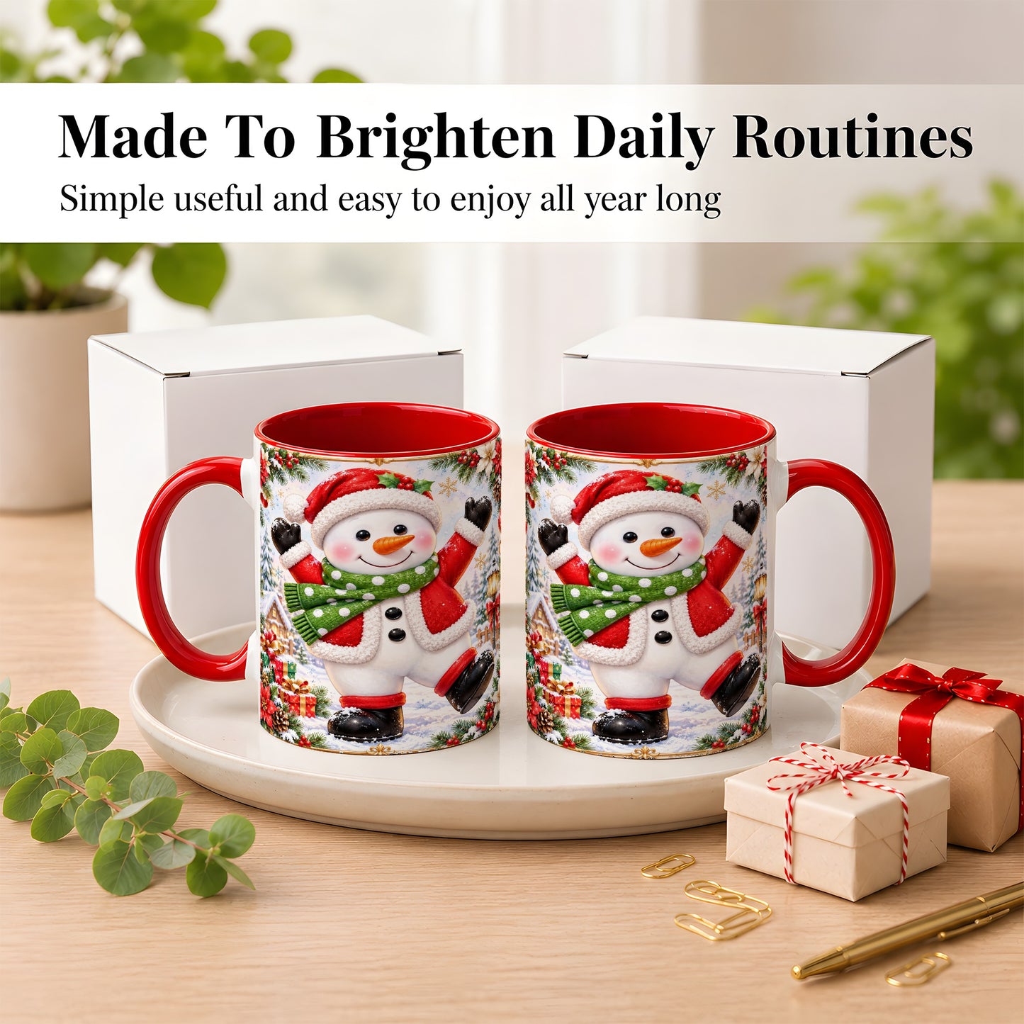 #pl[11oz|Red] Christmas Snowman Coffee Mug, Festive Snowman Mug, Ceramic Cup