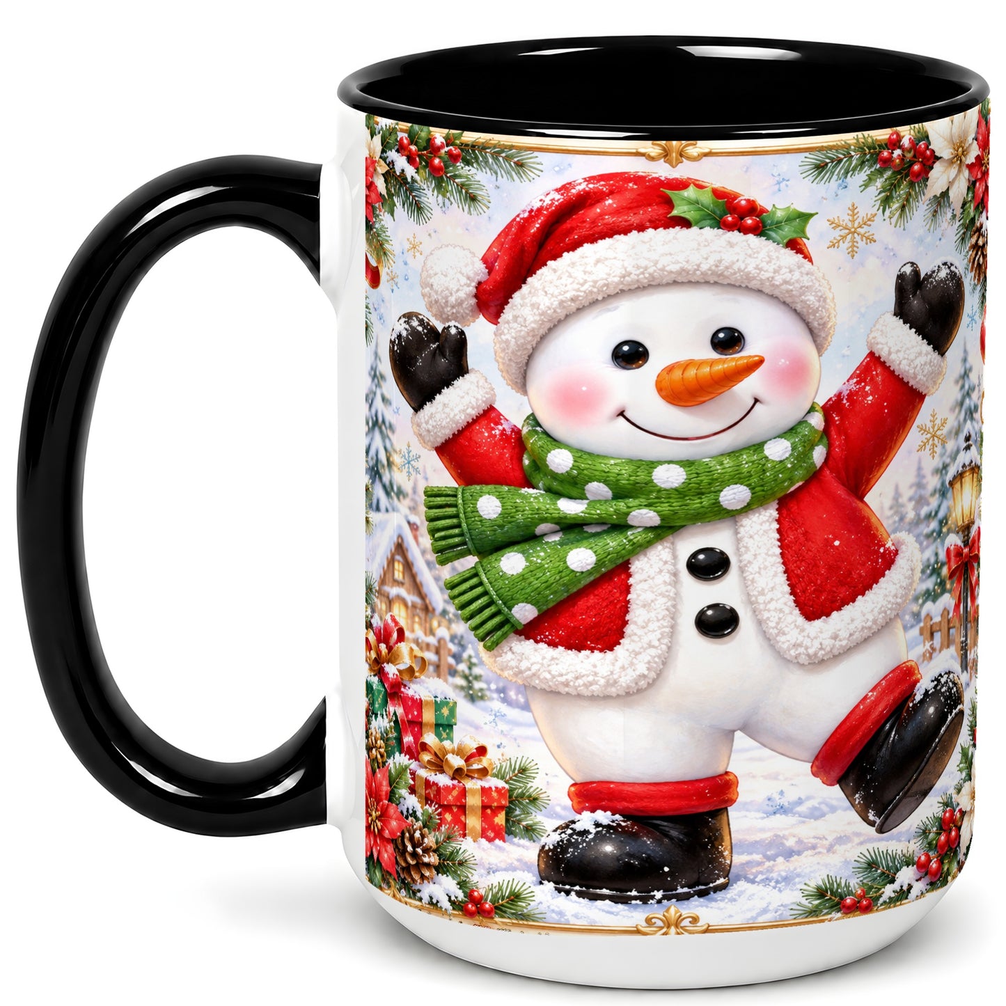 #pl[15oz|Black] Christmas Snowman Coffee Mug, Festive Snowman Mug, Ceramic Cup