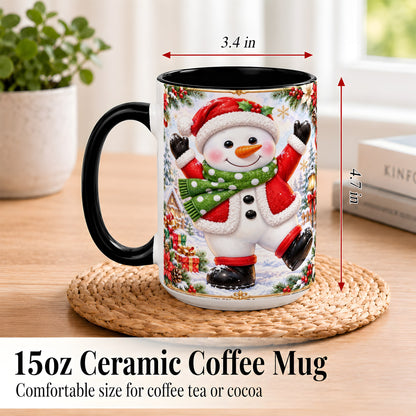 #pl[15oz|Black] Christmas Snowman Coffee Mug, Festive Snowman Mug, Ceramic Cup