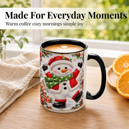 #pl[15oz|Black] Christmas Snowman Coffee Mug, Festive Snowman Mug, Ceramic Cup