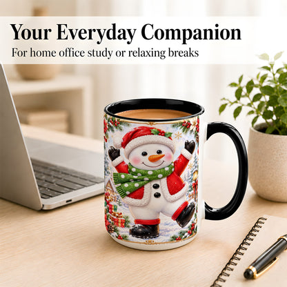 #pl[15oz|Black] Christmas Snowman Coffee Mug, Festive Snowman Mug, Ceramic Cup