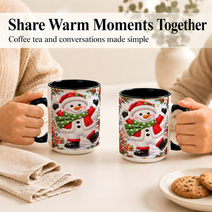 #pl[15oz|Black] Christmas Snowman Coffee Mug, Festive Snowman Mug, Ceramic Cup
