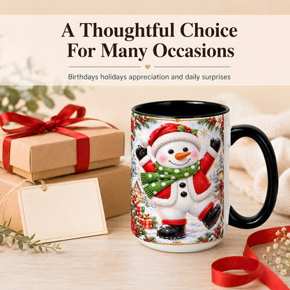 #pl[15oz|Black] Christmas Snowman Coffee Mug, Festive Snowman Mug, Ceramic Cup