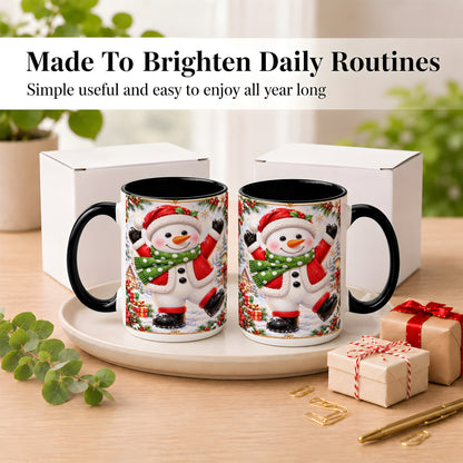 #pl[15oz|Black] Christmas Snowman Coffee Mug, Festive Snowman Mug, Ceramic Cup
