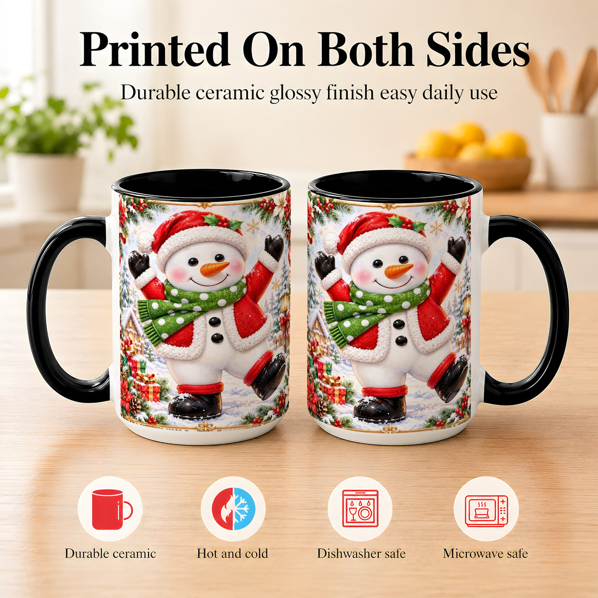 #pl[15oz|Black] Christmas Snowman Coffee Mug, Festive Snowman Mug, Ceramic Cup