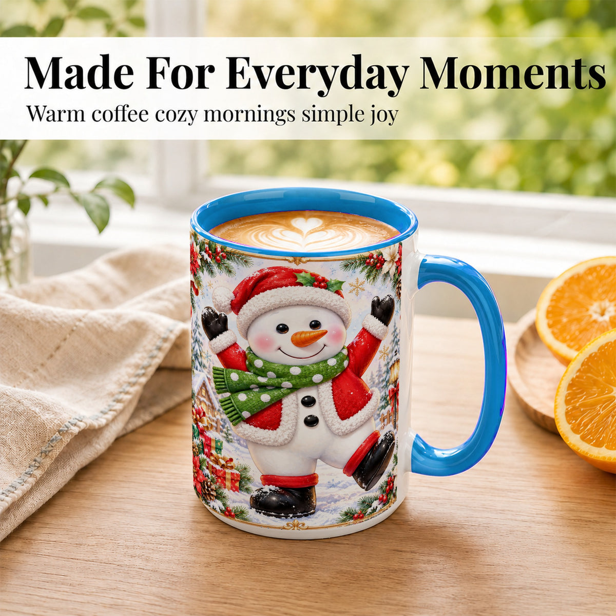 #pl[15oz|Blue] Christmas Snowman Coffee Mug, Festive Snowman Mug, Ceramic Cup