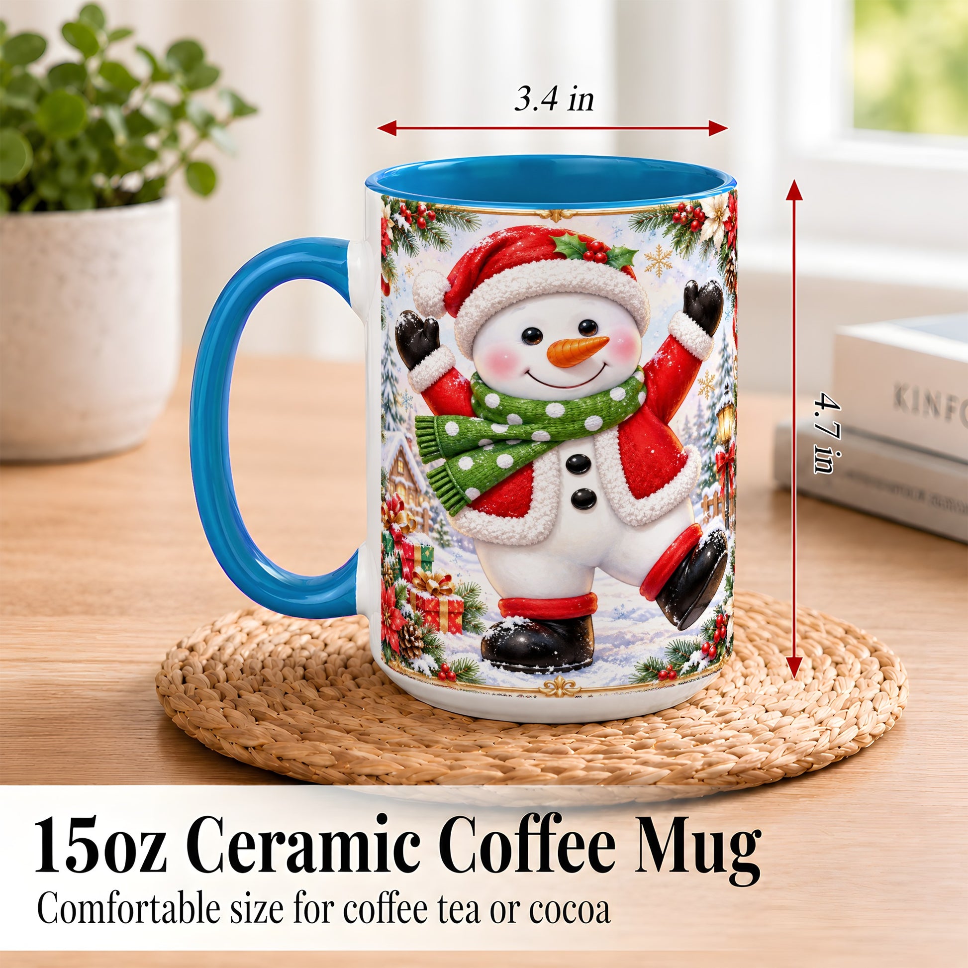 #pl[15oz|Blue] Christmas Snowman Coffee Mug, Festive Snowman Mug, Ceramic Cup