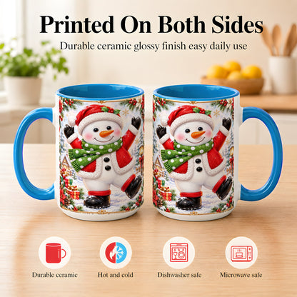 #pl[15oz|Blue] Christmas Snowman Coffee Mug, Festive Snowman Mug, Ceramic Cup