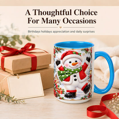 #pl[15oz|Blue] Christmas Snowman Coffee Mug, Festive Snowman Mug, Ceramic Cup