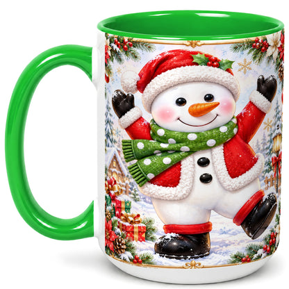 #pl[15oz|Green] Christmas Snowman Coffee Mug, Festive Snowman Mug, Ceramic Cup