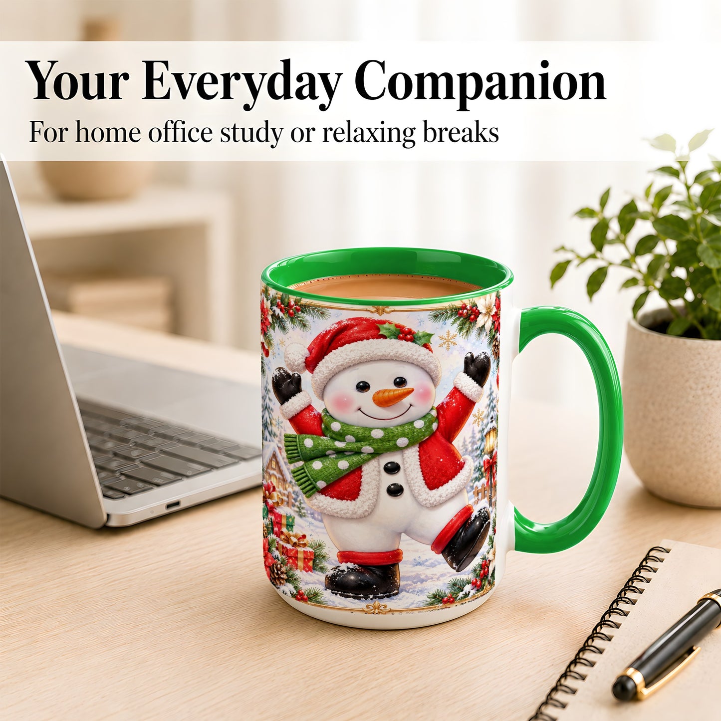 #pl[15oz|Green] Christmas Snowman Coffee Mug, Festive Snowman Mug, Ceramic Cup