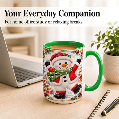 #pl[15oz|Green] Christmas Snowman Coffee Mug, Festive Snowman Mug, Ceramic Cup