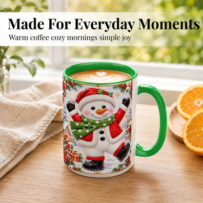 #pl[15oz|Green] Christmas Snowman Coffee Mug, Festive Snowman Mug, Ceramic Cup