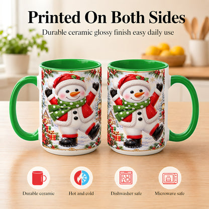 #pl[15oz|Green] Christmas Snowman Coffee Mug, Festive Snowman Mug, Ceramic Cup