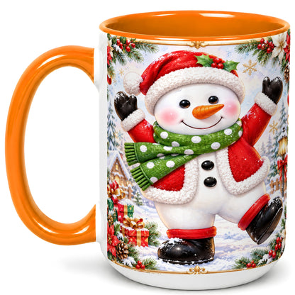 #pl[15oz|Orange] Christmas Snowman Coffee Mug, Festive Snowman Mug, Ceramic Cup