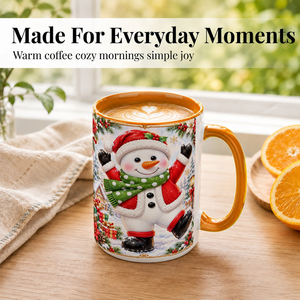 #pl[15oz|Orange] Christmas Snowman Coffee Mug, Festive Snowman Mug, Ceramic Cup