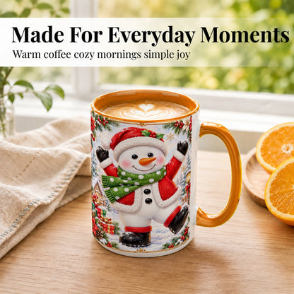 #pl[15oz|Orange] Christmas Snowman Coffee Mug, Festive Snowman Mug, Ceramic Cup