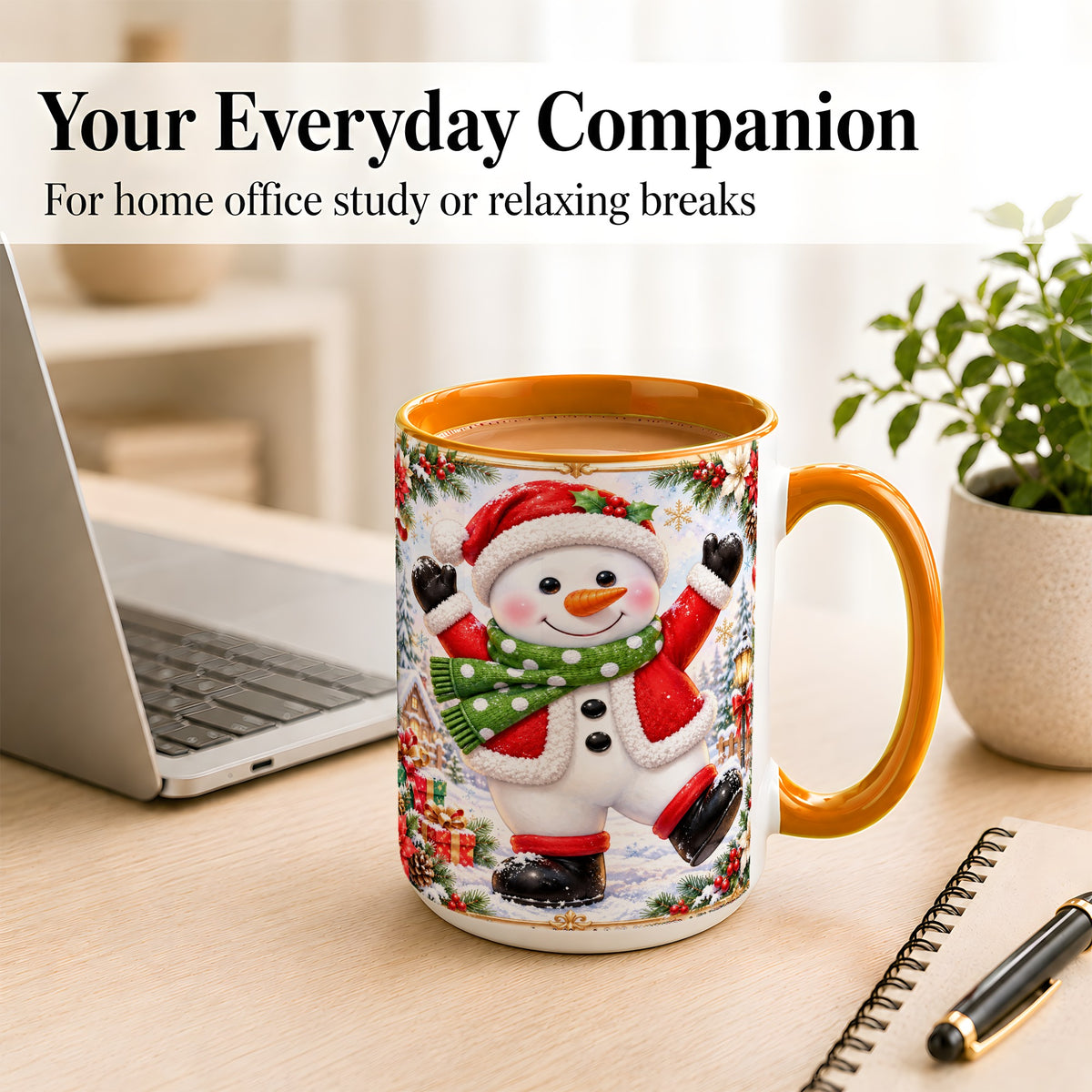 #pl[15oz|Orange] Christmas Snowman Coffee Mug, Festive Snowman Mug, Ceramic Cup