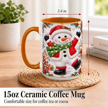 #pl[15oz|Orange] Christmas Snowman Coffee Mug, Festive Snowman Mug, Ceramic Cup