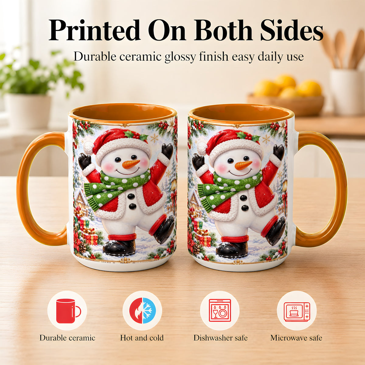 #pl[15oz|Orange] Christmas Snowman Coffee Mug, Festive Snowman Mug, Ceramic Cup