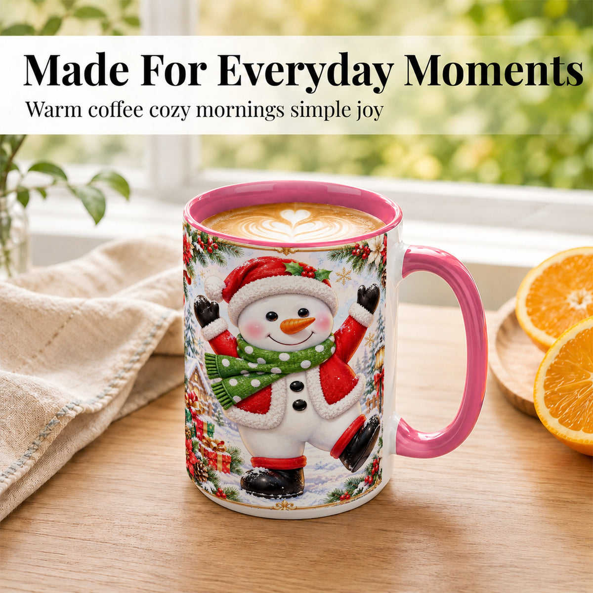 #pl[15oz|Pink] Christmas Snowman Coffee Mug, Festive Snowman Mug, Ceramic Cup