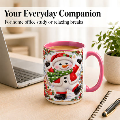 #pl[15oz|Pink] Christmas Snowman Coffee Mug, Festive Snowman Mug, Ceramic Cup