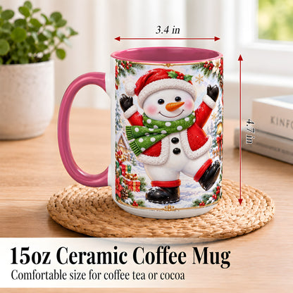 #pl[15oz|Pink] Christmas Snowman Coffee Mug, Festive Snowman Mug, Ceramic Cup
