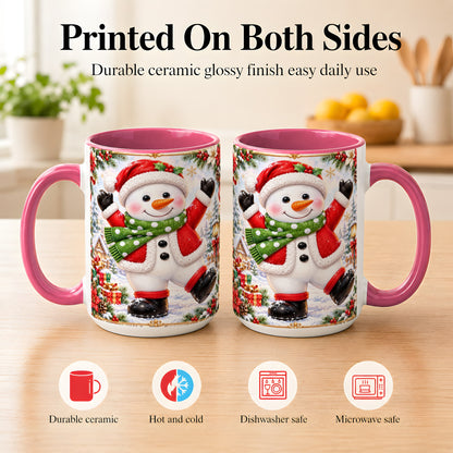 #pl[15oz|Pink] Christmas Snowman Coffee Mug, Festive Snowman Mug, Ceramic Cup