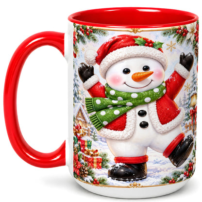 #pl[15oz|Red] Christmas Snowman Coffee Mug, Festive Snowman Mug, Ceramic Cup
